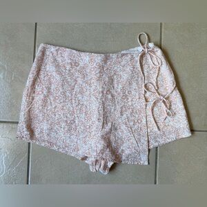 Le Lis Girl’s Sz L White/Coral Floral Linen Blend Skort